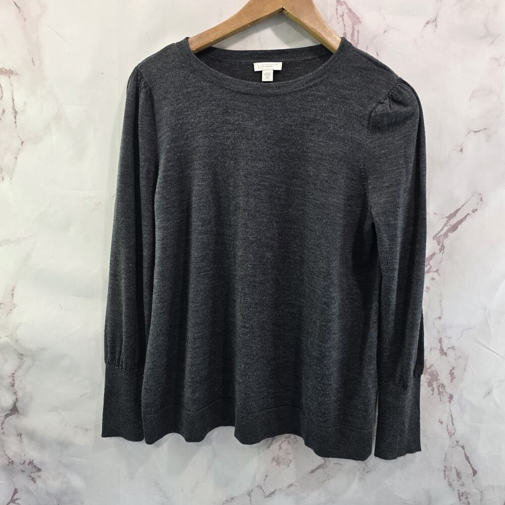 J Jill Sweater Womens Medium P Dark Gray Merino Wool Washable Round Lightweight
